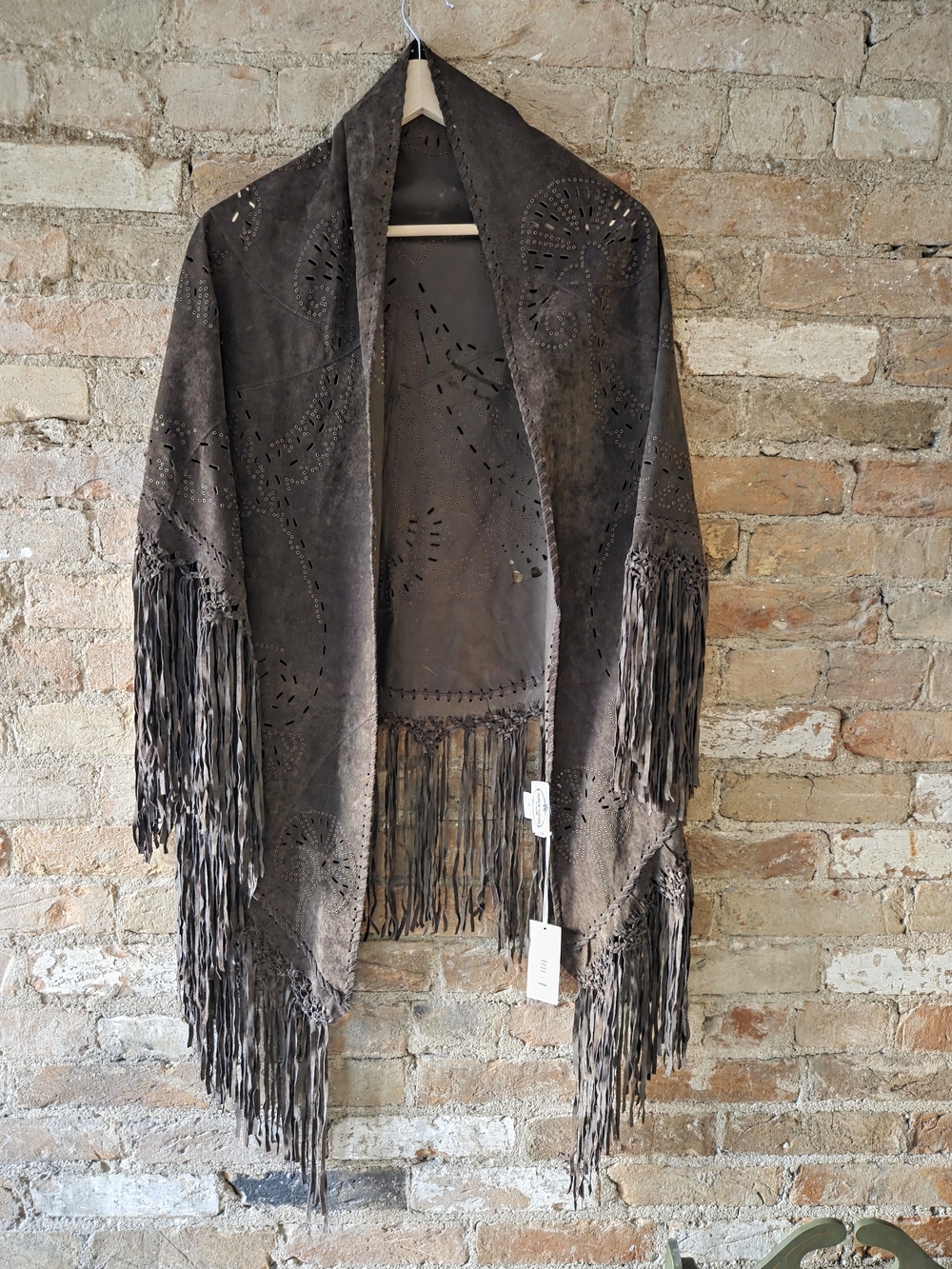 Fringed Suede Shawl Festival Coachella Wrap Dark Brown